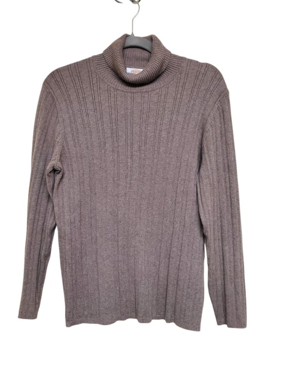 Talbots Woman Petites Light Chocolate Brown Ribbed Fold Over Neck Sweater Size X
